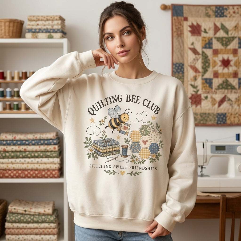 Quilting Bee Club T-shirt Sweatshirt Hoodie - Stitching Sweet Friendships Quilter Gift - mockup 2