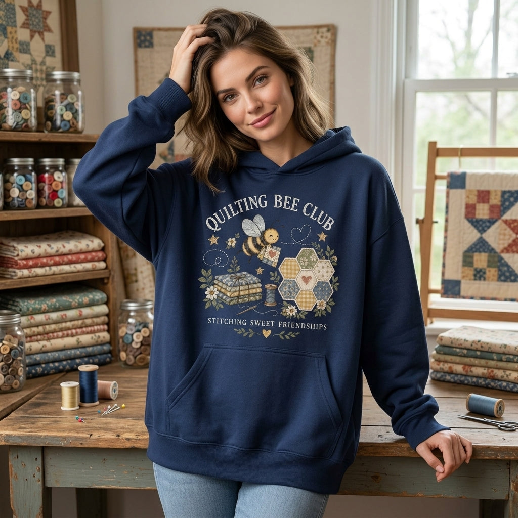 Quilting Bee Club T-shirt Sweatshirt Hoodie - Stitching Sweet Friendships Quilter Gift - mockup 3