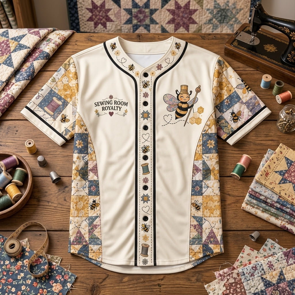 Personalized Queen Bee Quilter Baseball Jersey - Sewing Room Royalty Gift - mockup 3