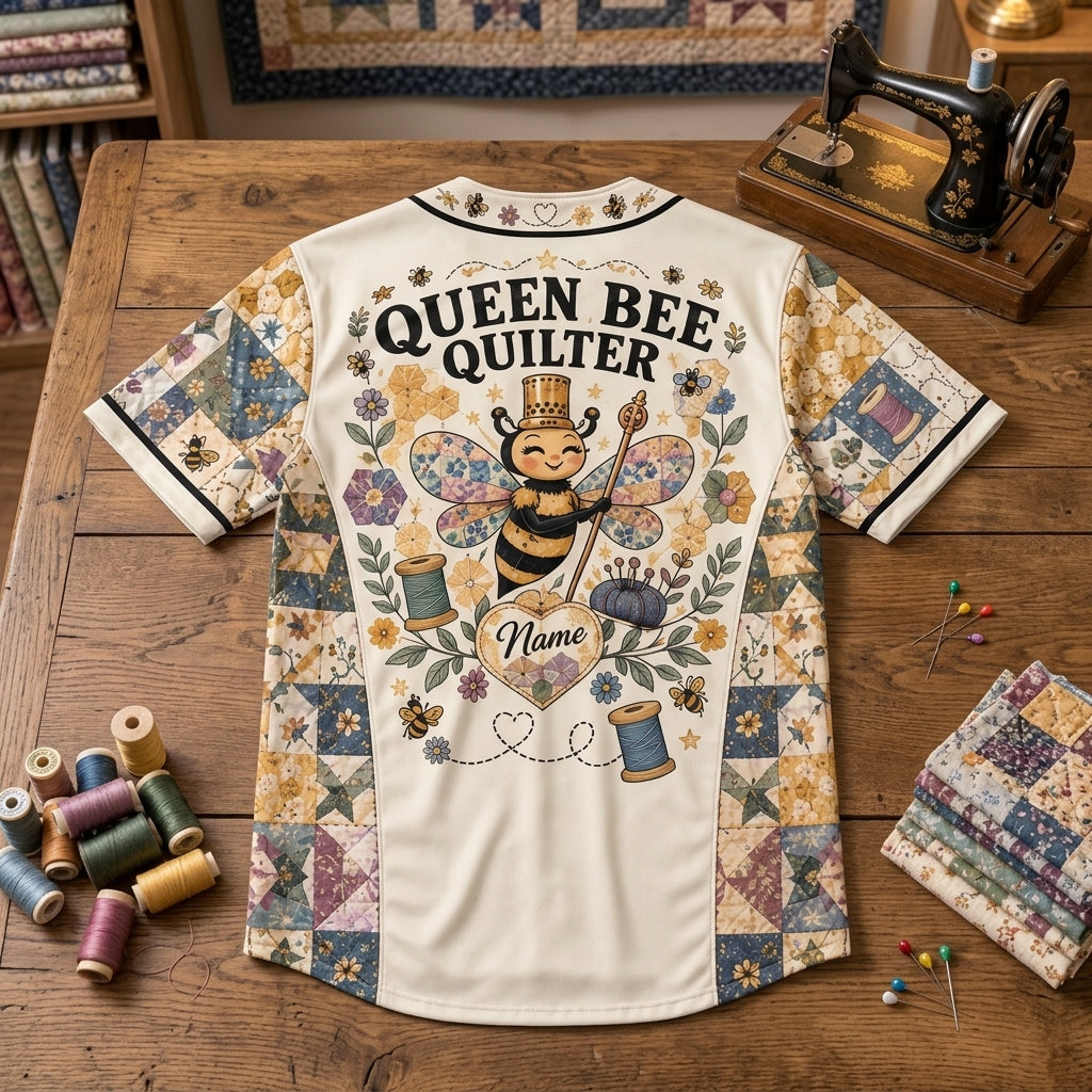Personalized Queen Bee Quilter Baseball Jersey - Sewing Room Royalty Gift - mockup 4