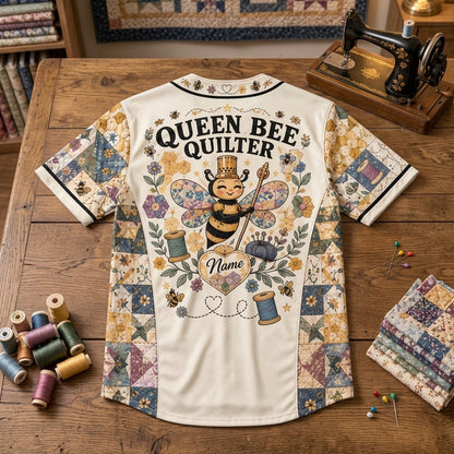Personalized Queen Bee Quilter Baseball Jersey - Sewing Room Royalty Gift - mockup 4
