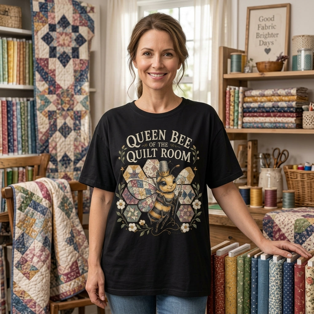 Queen Bee of the Quilt Room T-shirt Sweatshirt Hoodie – Gift for Quilters - mockup 1
