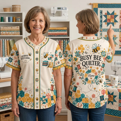 Custom Busy Bee Quilter Baseball Jersey - Personalized Gift for Sewing Enthusiasts - mockup 2