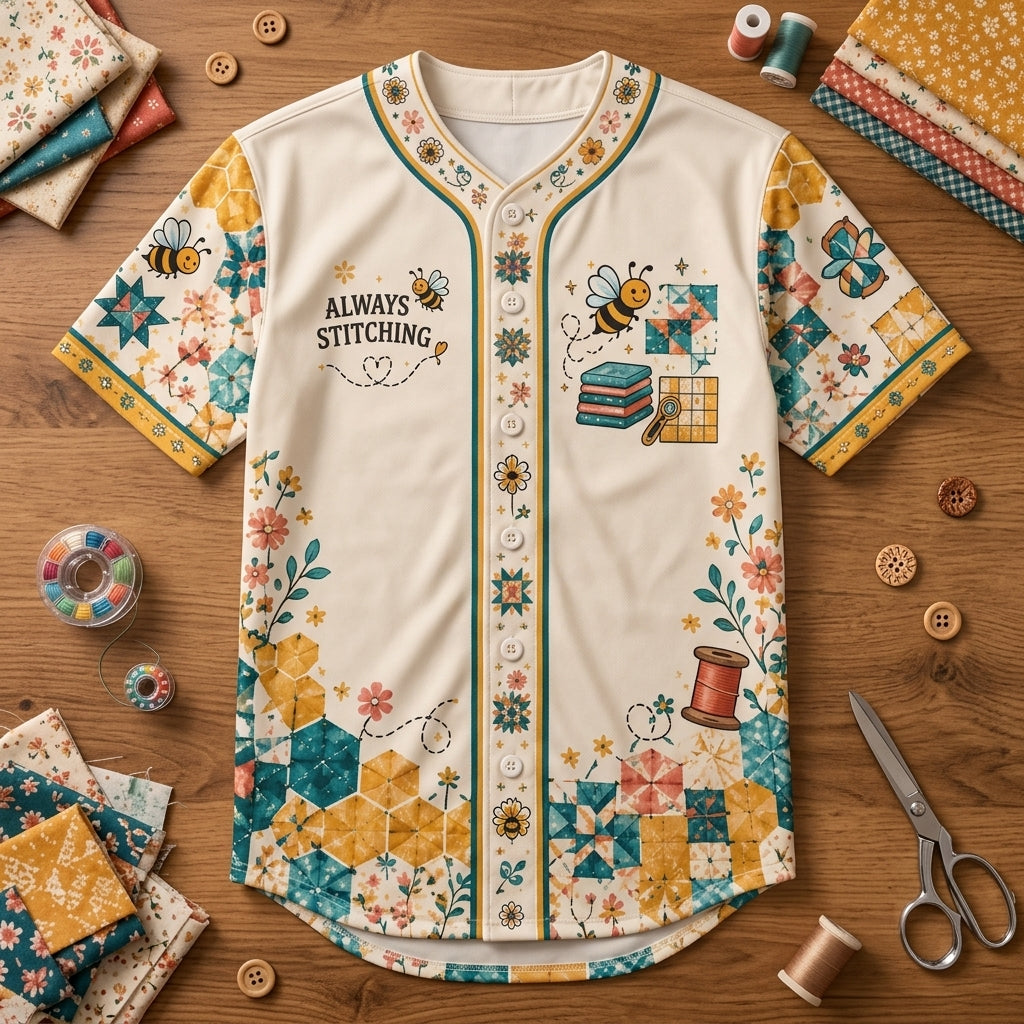 Custom Busy Bee Quilter Baseball Jersey - Personalized Gift for Sewing Enthusiasts - mockup 3