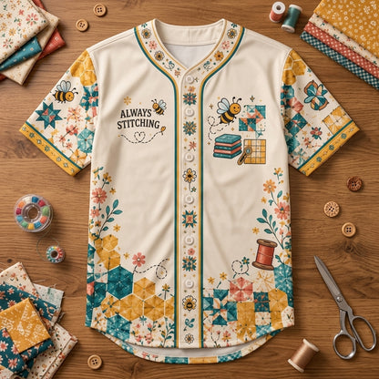 Custom Busy Bee Quilter Baseball Jersey - Personalized Gift for Sewing Enthusiasts - mockup 3