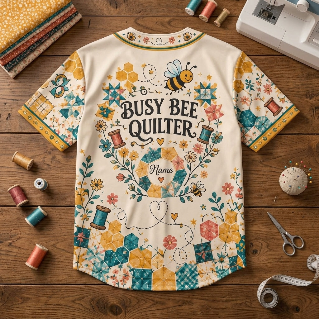 Custom Busy Bee Quilter Baseball Jersey - Personalized Gift for Sewing Enthusiasts - mockup 4