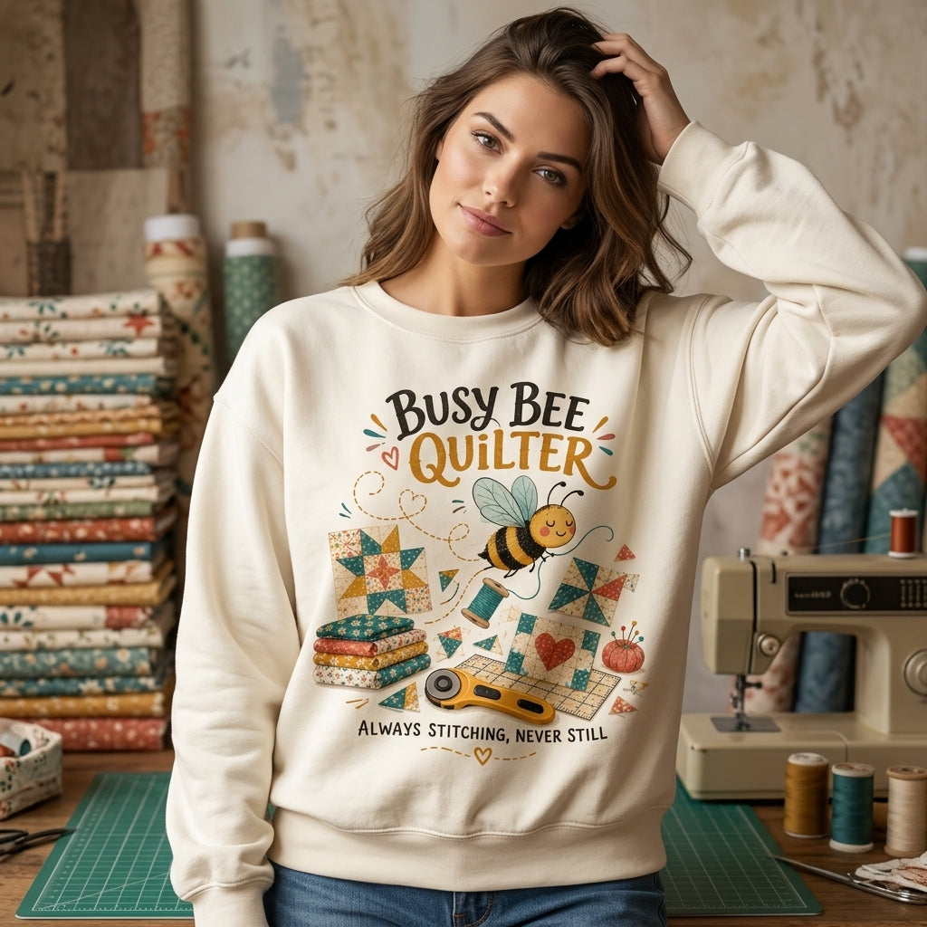 Busy Bee Quilter T-shirt Sweatshirt Hoodie - Always Stitching Sewing Gift - mockup 2