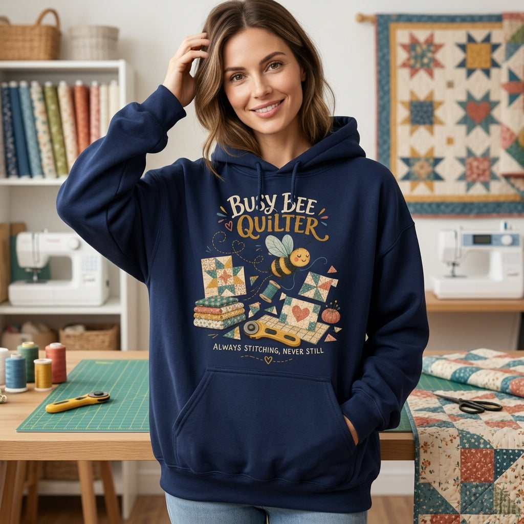 Busy Bee Quilter T-shirt Sweatshirt Hoodie - Always Stitching Sewing Gift - mockup 3