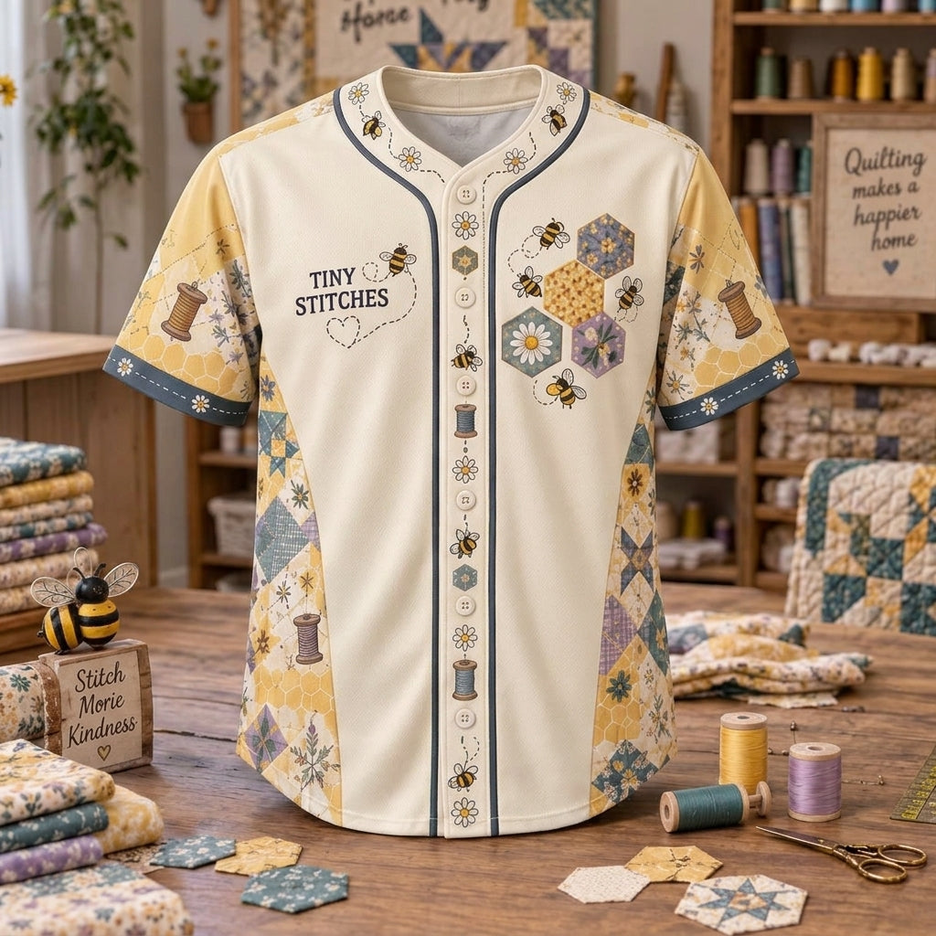 Personalized Honeycomb Quilt Block Baseball Jersey - Gift for Quilters - mockup 3