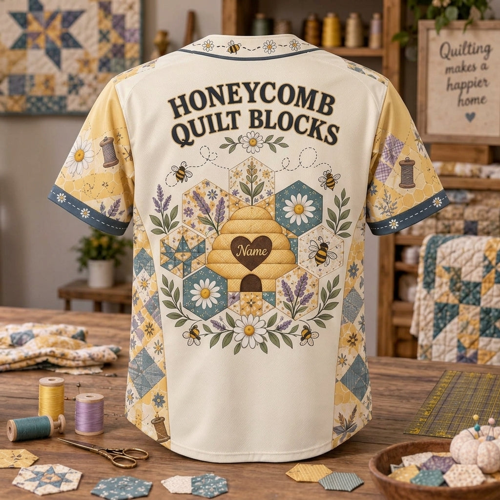 Personalized Honeycomb Quilt Block Baseball Jersey - Gift for Quilters - mockup 4