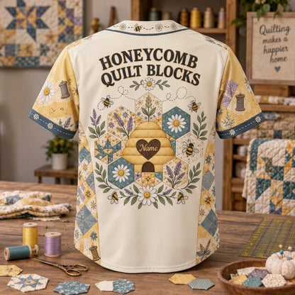 Personalized Honeycomb Quilt Block Baseball Jersey - Gift for Quilters - mockup 4