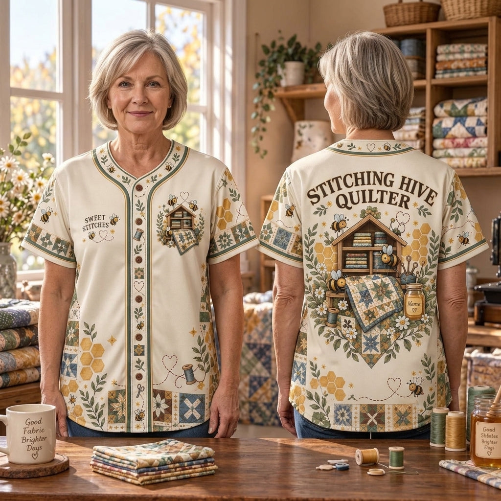 Personalized Stitching Hive Quilter Baseball Jersey – Gift for Quilting Enthusiasts - mockup 2