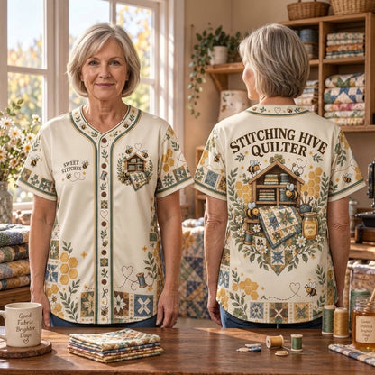 Personalized Stitching Hive Quilter Baseball Jersey – Gift for Quilting Enthusiasts - mockup 2