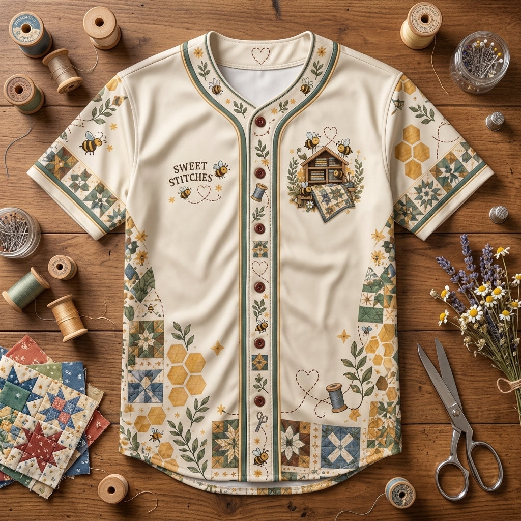 Personalized Stitching Hive Quilter Baseball Jersey – Gift for Quilting Enthusiasts - mockup 3