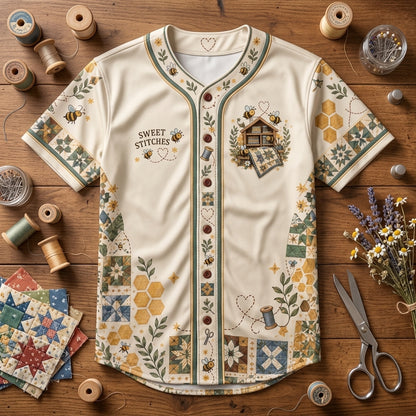 Personalized Stitching Hive Quilter Baseball Jersey – Gift for Quilting Enthusiasts - mockup 3