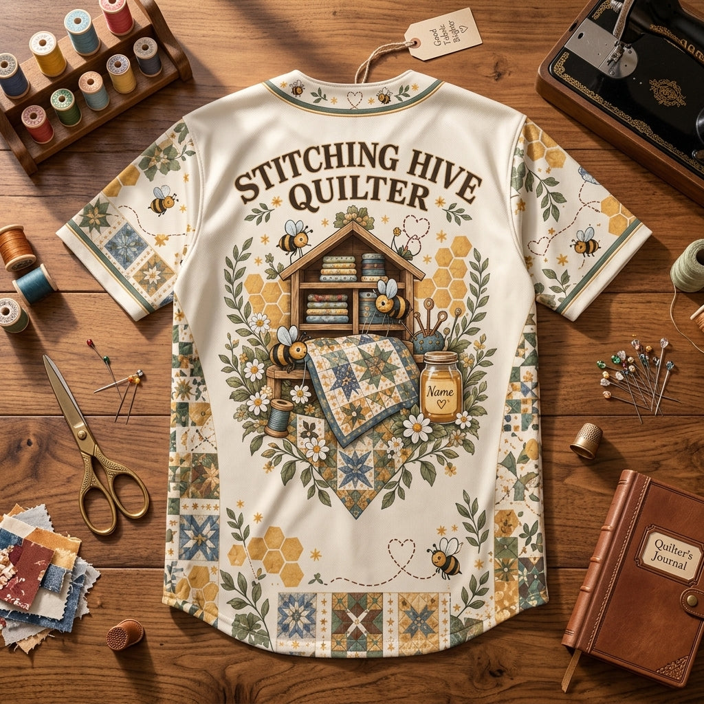 Personalized Stitching Hive Quilter Baseball Jersey – Gift for Quilting Enthusiasts - mockup 4