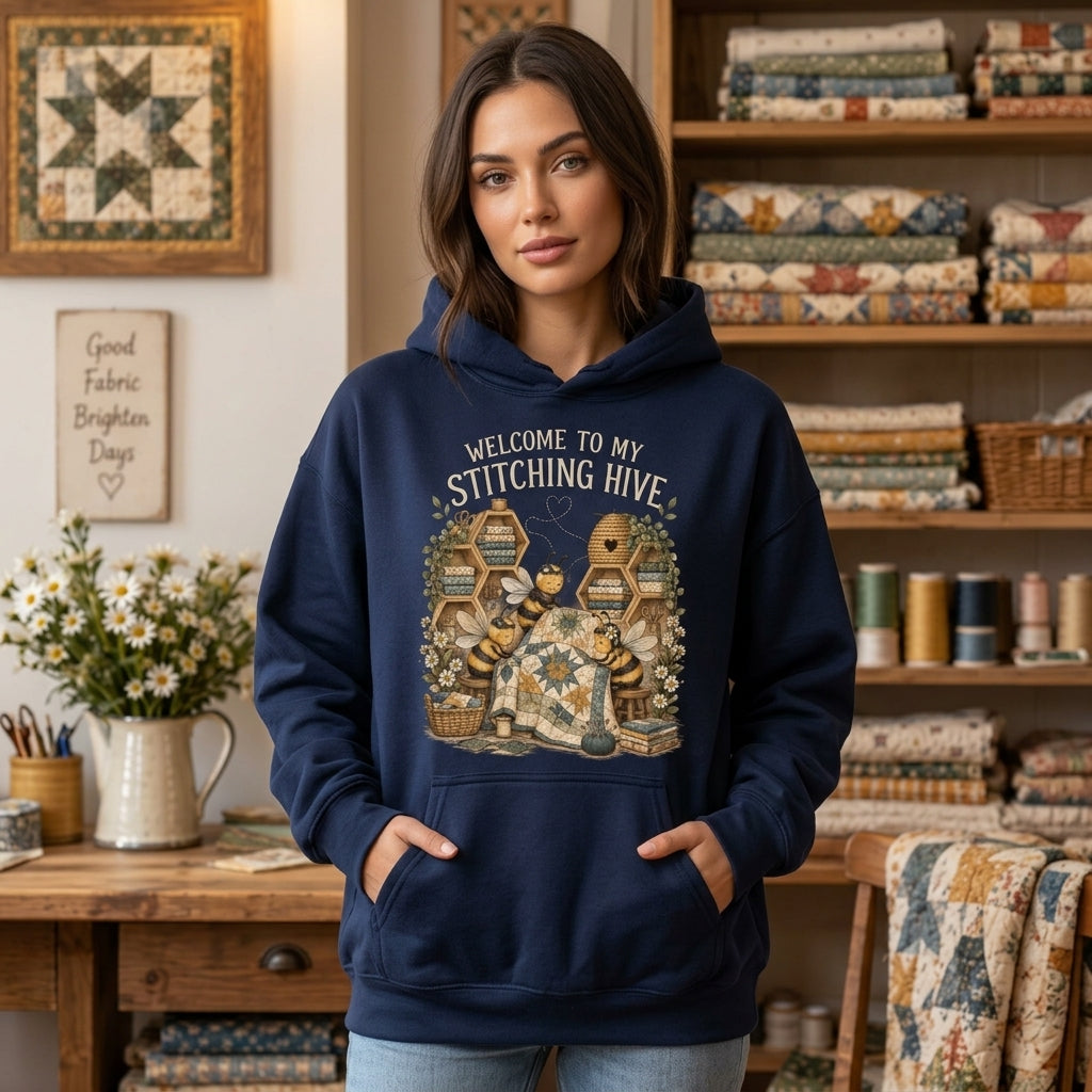 Welcome To My Stitching Hive Quilter T-shirt Sweatshirt Hoodie – Cute Bee Sewing Gift - mockup 3