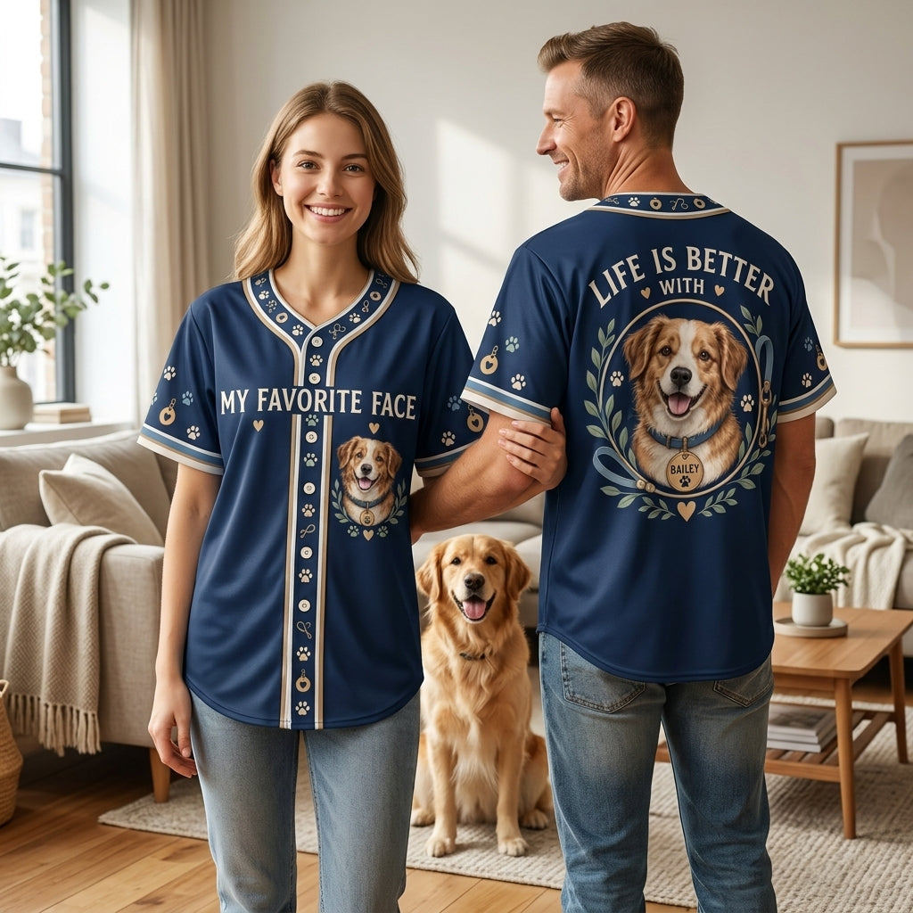 Personalized Pet Portrait My Favorite Face Baseball Jersey – Custom Dog Lover Gift - mockup 1