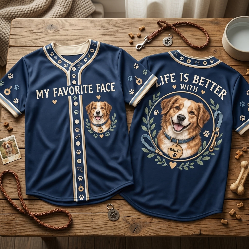 Personalized Pet Portrait My Favorite Face Baseball Jersey – Custom Dog Lover Gift - mockup 2