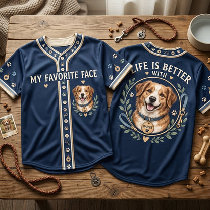 Personalized Pet Portrait My Favorite Face Baseball Jersey – Custom Dog Lover Gift - mockup 2