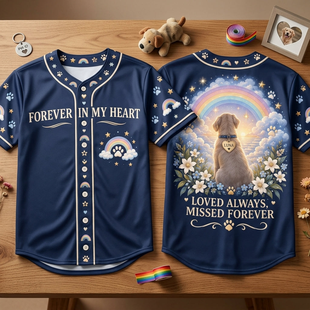 Personalized Pet Memorial Rainbow Bridge Baseball Jersey – Dog Remembrance Gift - mockup 2