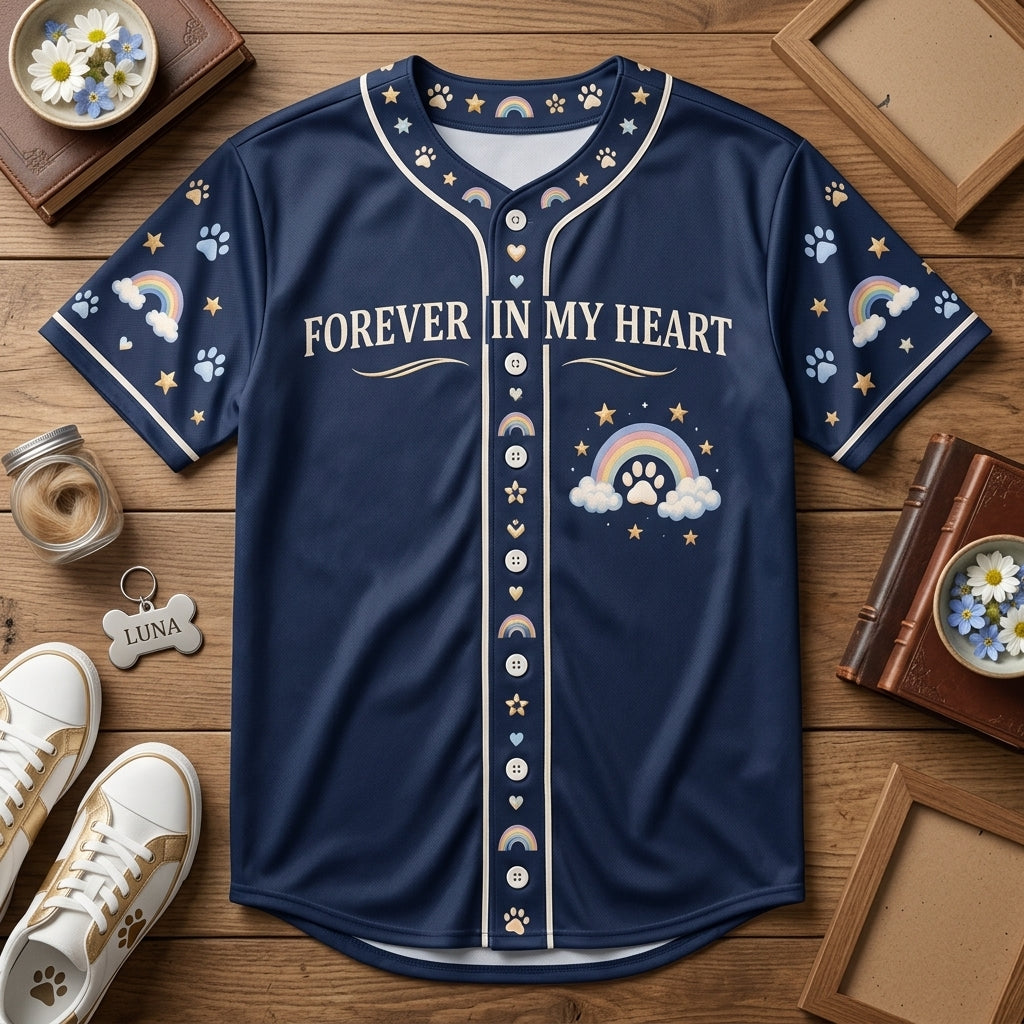Personalized Pet Memorial Rainbow Bridge Baseball Jersey – Dog Remembrance Gift - mockup 3
