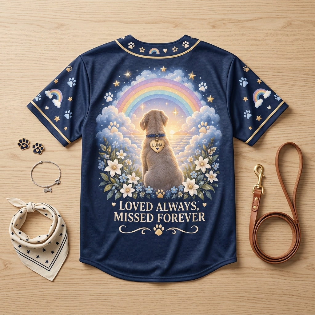 Personalized Pet Memorial Rainbow Bridge Baseball Jersey – Dog Remembrance Gift - mockup 4