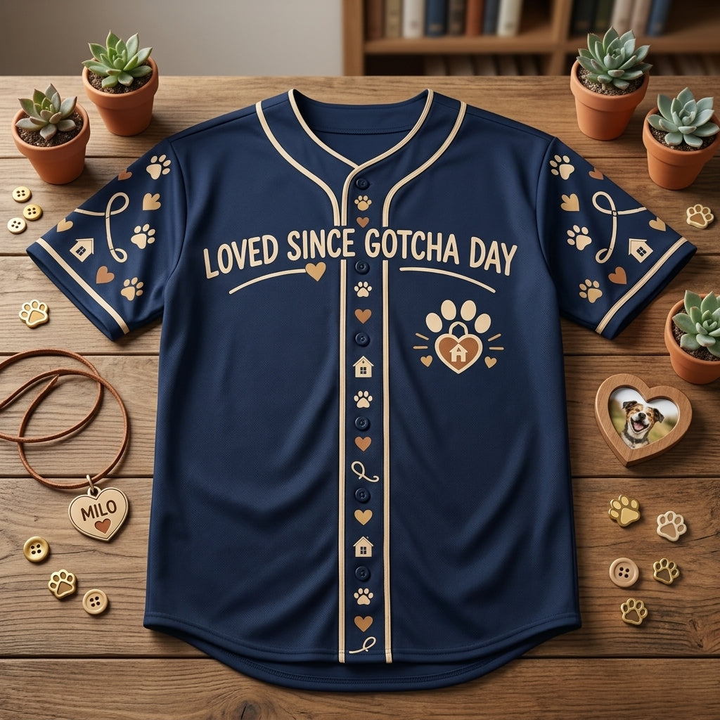 Personalized Who Rescued Who Baseball Jersey - Rescue Dog Gotcha Day Gift - mockup 3