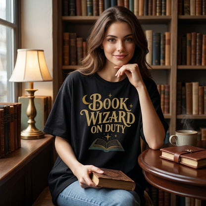 Book Wizard on Duty T-shirt Sweatshirt Hoodie – Vintage Gift for Book Lovers - mockup 1