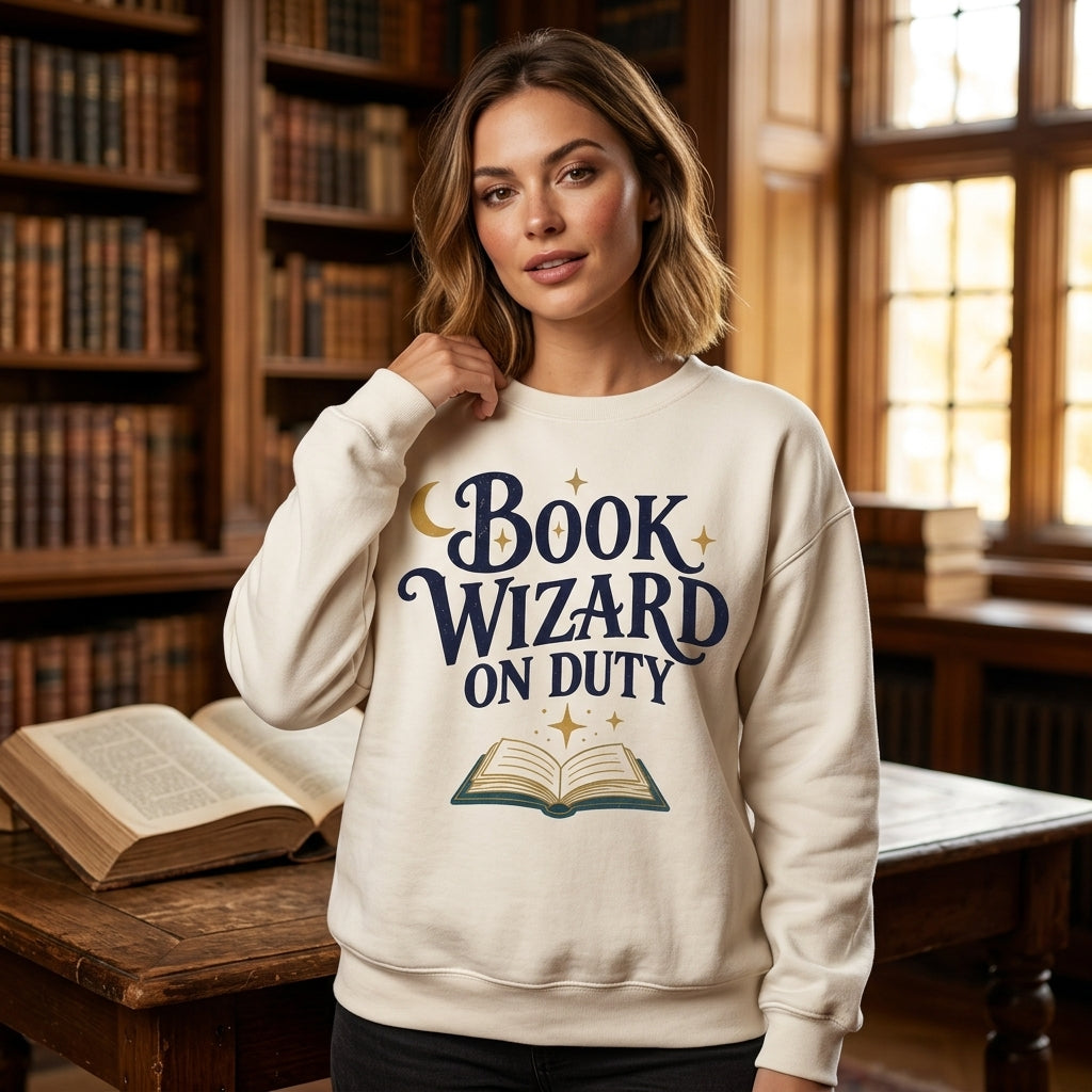 Book Wizard on Duty T-shirt Sweatshirt Hoodie – Vintage Gift for Book Lovers - mockup 2