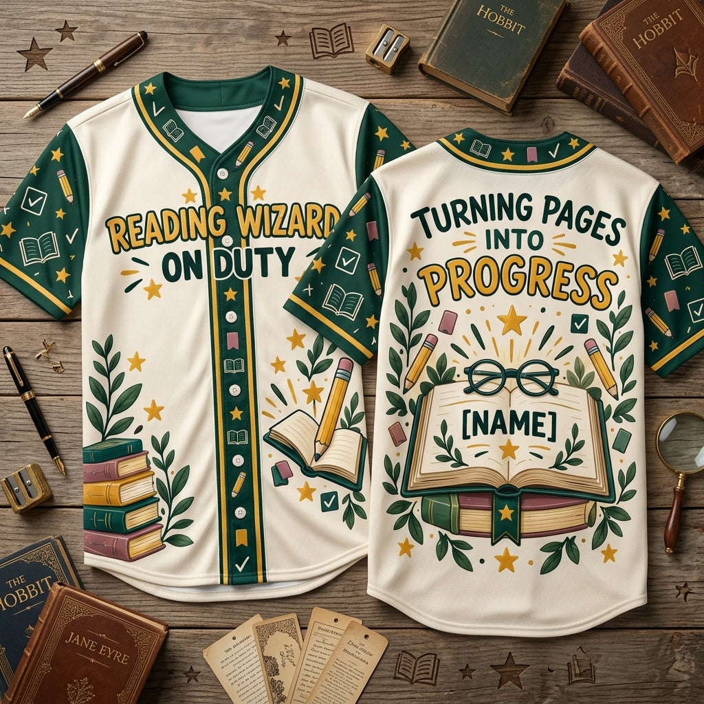 Custom Reading Wizard On Duty Baseball Jersey – Personalized Gift for Book Lovers - mockup 2