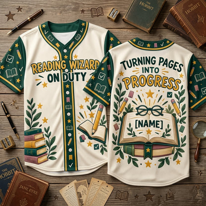 Custom Reading Wizard On Duty Baseball Jersey – Personalized Gift for Book Lovers - mockup 2