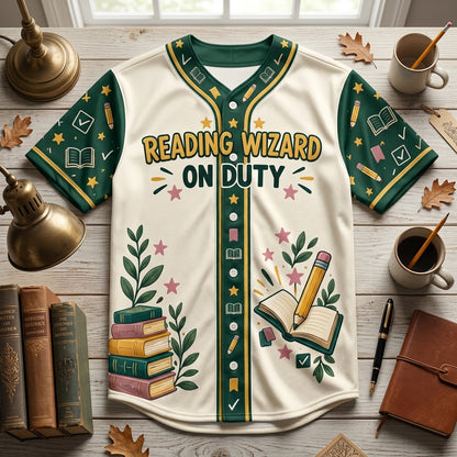 Custom Reading Wizard On Duty Baseball Jersey – Personalized Gift for Book Lovers - mockup 3