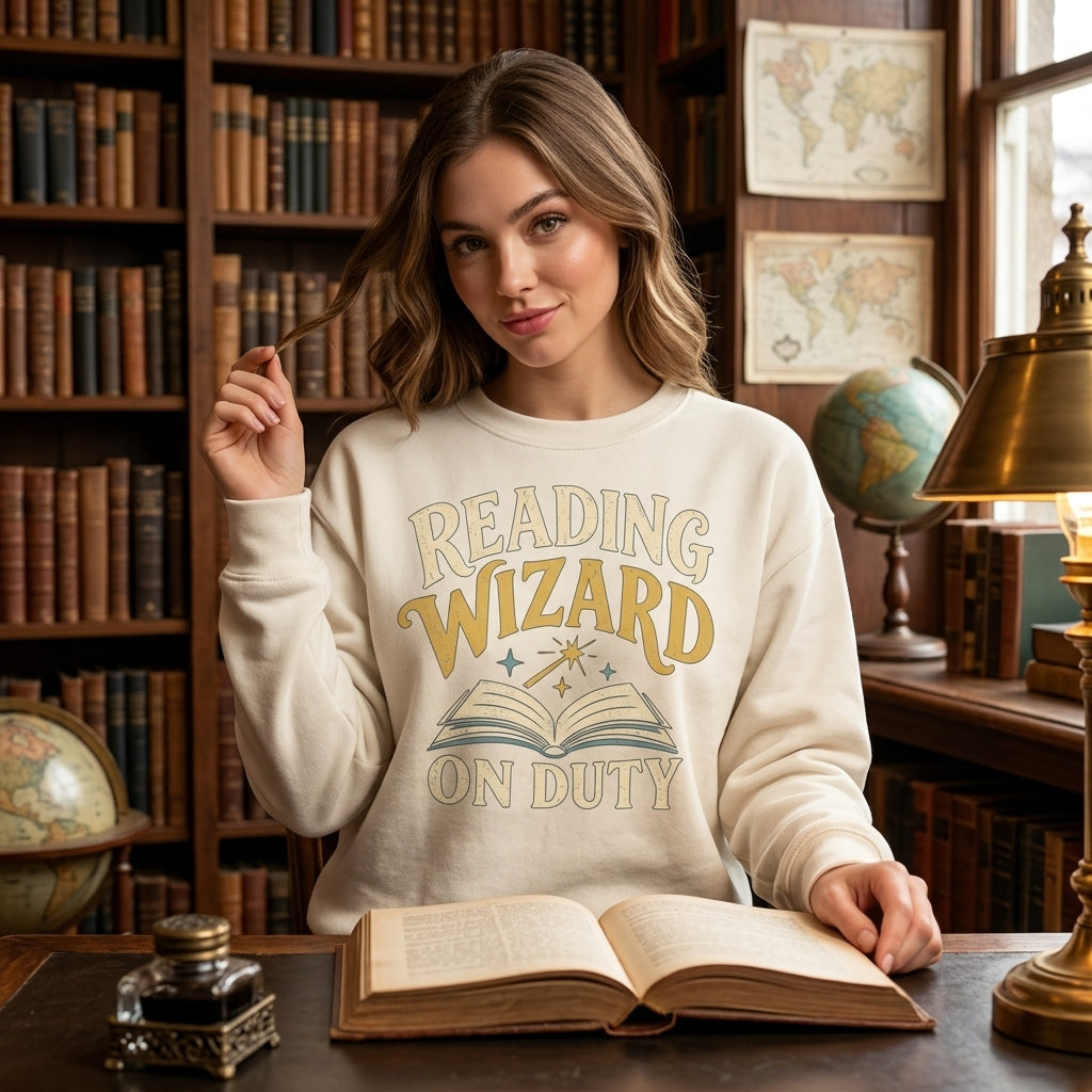 Reading Wizard On Duty T-shirt Sweatshirt Hoodie - Retro Book Lover Gift - mockup 2