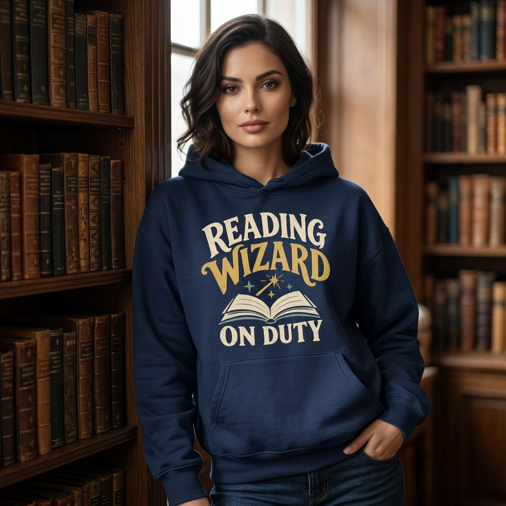 Reading Wizard On Duty T-shirt Sweatshirt Hoodie - Retro Book Lover Gift - mockup 3