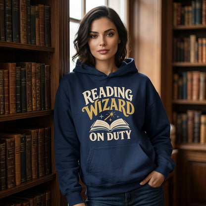 Reading Wizard On Duty T-shirt Sweatshirt Hoodie - Retro Book Lover Gift - mockup 3
