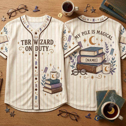 Personalized TBR Wizard On Duty Baseball Jersey - Custom Book Lover Gift - mockup 2