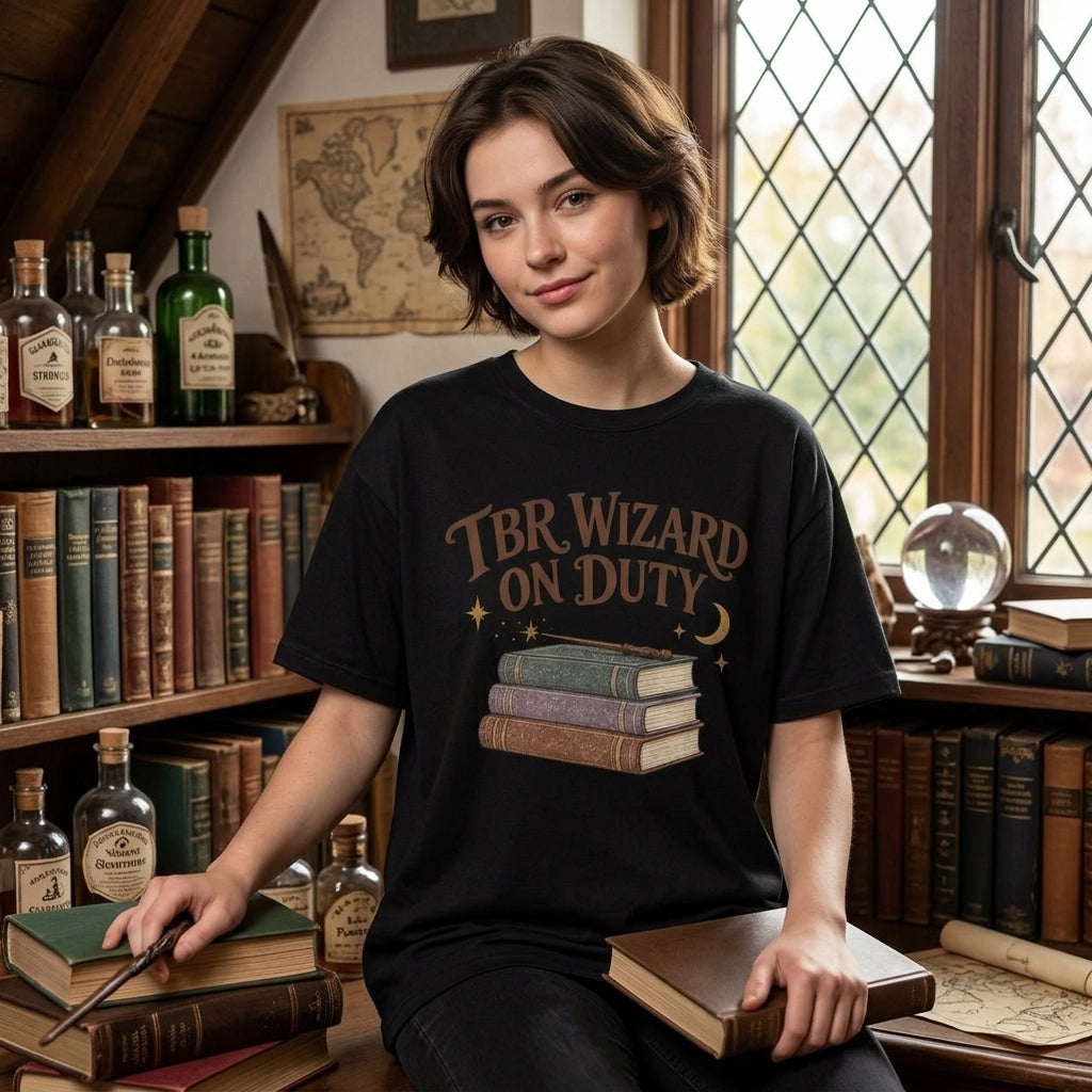 TBR Wizard on Duty T-shirt Sweatshirt Hoodie – Magical Bookworm Apparel - mockup 1