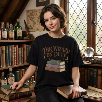TBR Wizard on Duty T-shirt Sweatshirt Hoodie – Magical Bookworm Apparel - mockup 1