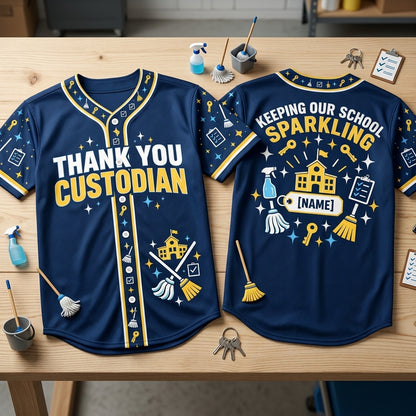 Custom School Custodian Appreciation Baseball Jersey – Personalized Gift for Staff - mockup 2