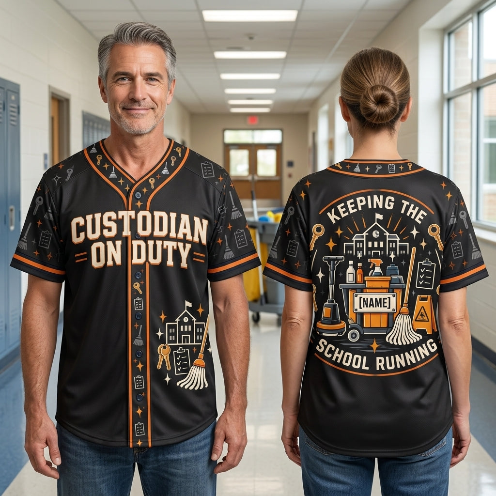 Personalized Custodian On Duty Baseball Jersey - School Maintenance Gift - mockup 1
