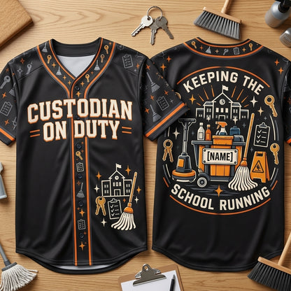 Personalized Custodian On Duty Baseball Jersey - School Maintenance Gift - mockup 2