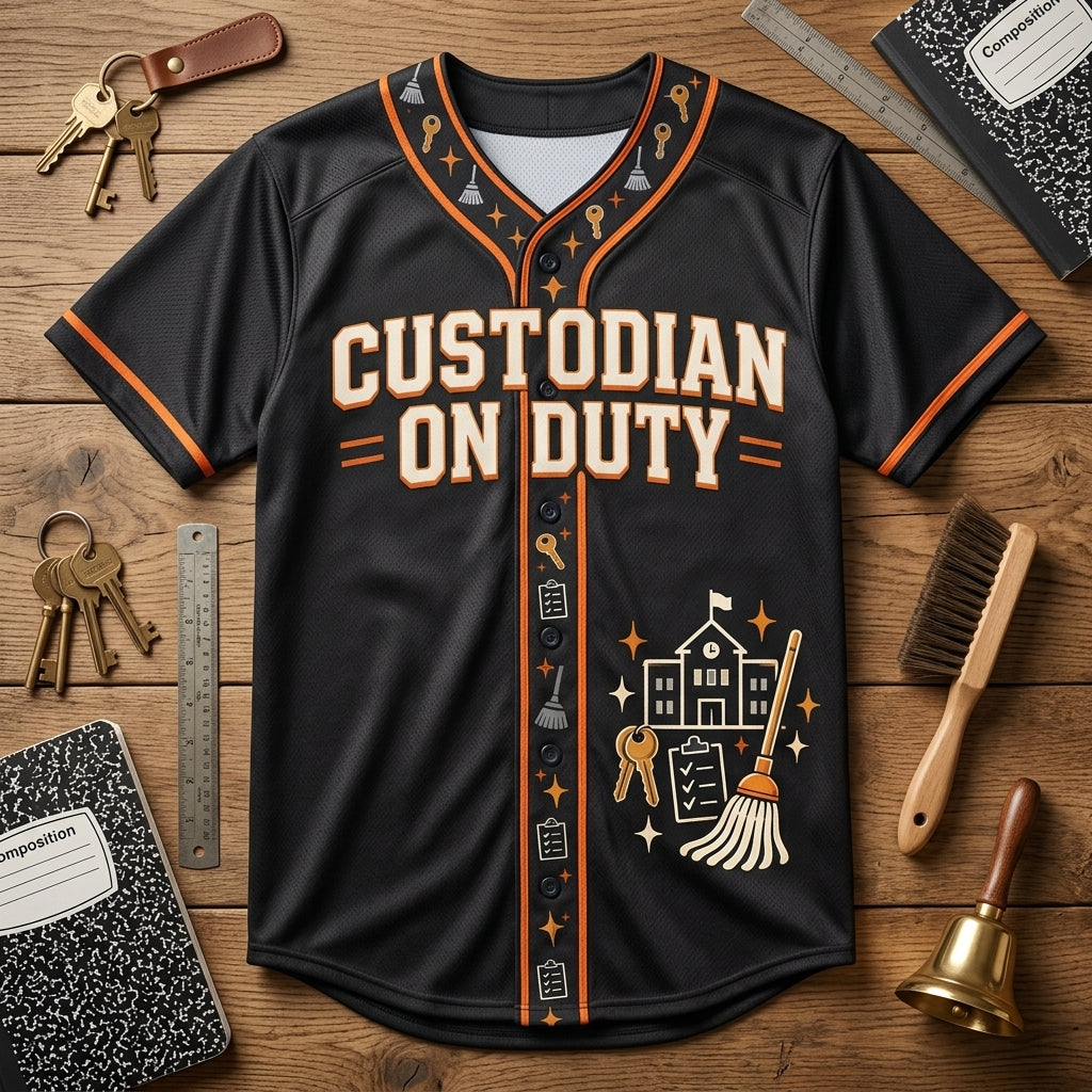Personalized Custodian On Duty Baseball Jersey - School Maintenance Gift - mockup 3