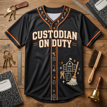 Personalized Custodian On Duty Baseball Jersey - School Maintenance Gift - mockup 3