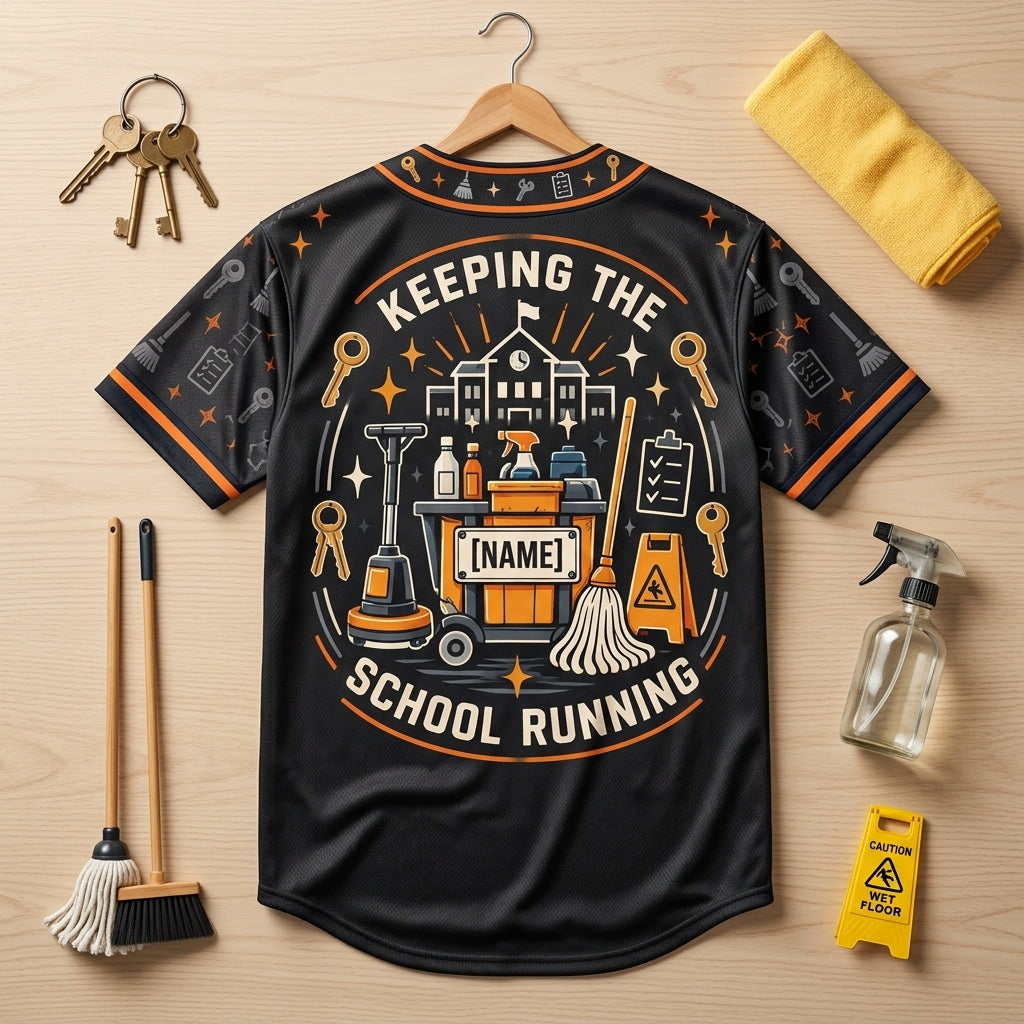 Personalized Custodian On Duty Baseball Jersey - School Maintenance Gift - mockup 4