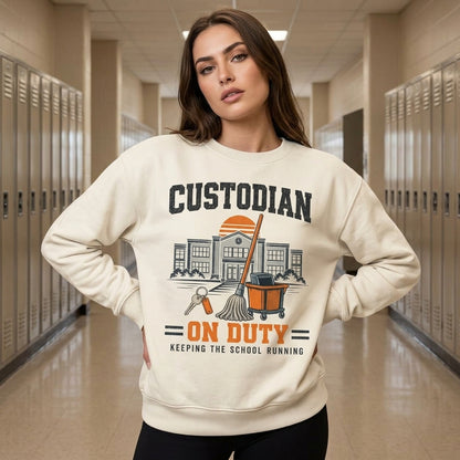 Custodian On Duty Keeping The School Running T-shirt Sweatshirt Hoodie – School Janitor Gift - mockup 2