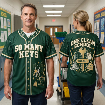Personalized School Custodian Keys Baseball Jersey - One Clean School Janitor Gift - mockup 1