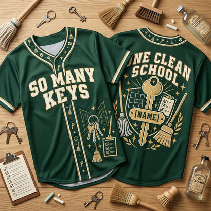 Personalized School Custodian Keys Baseball Jersey - One Clean School Janitor Gift - mockup 2