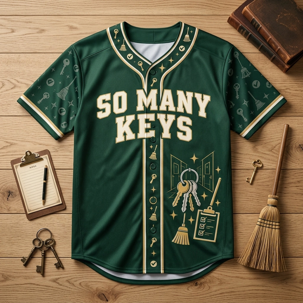 Personalized School Custodian Keys Baseball Jersey - One Clean School Janitor Gift - mockup 3