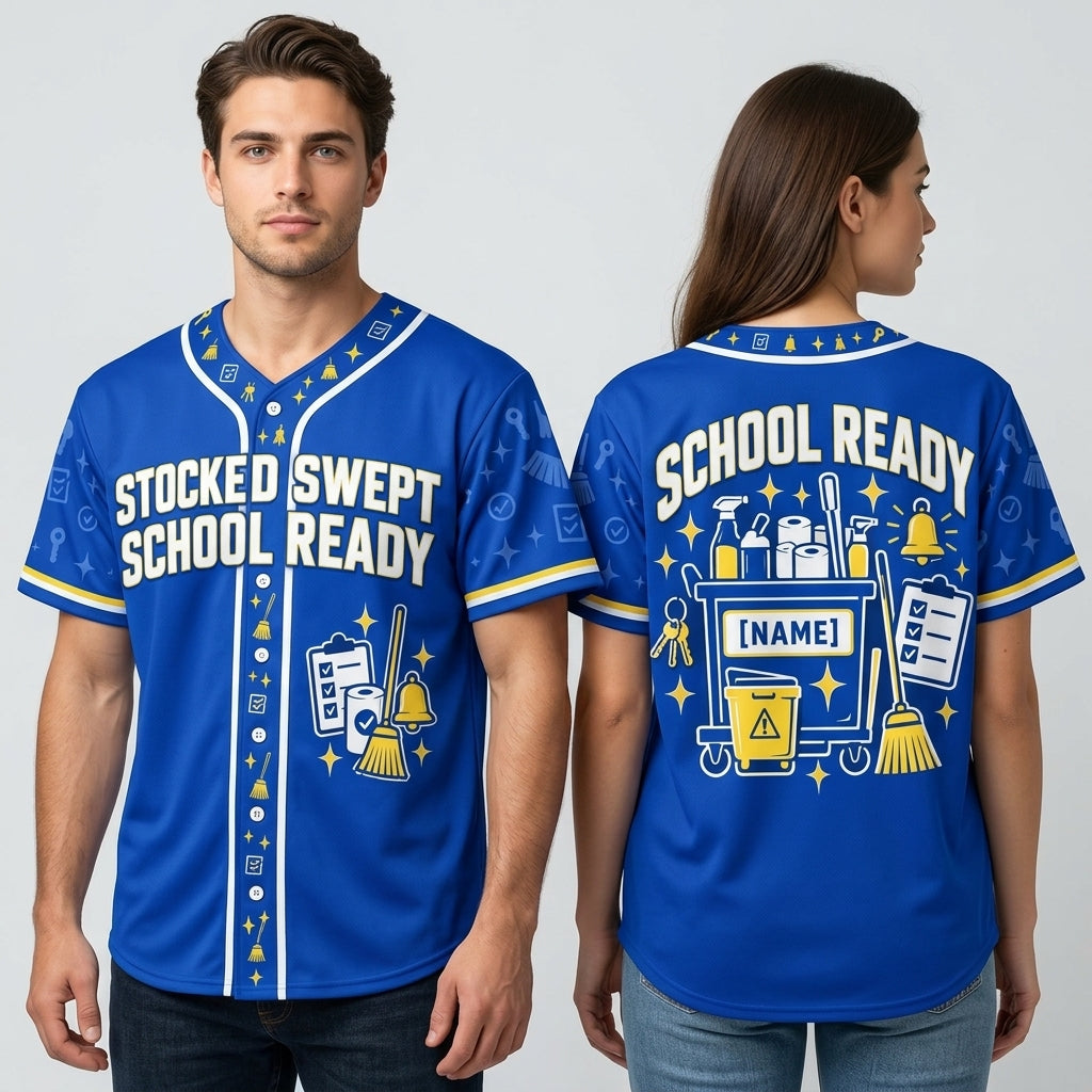 Personalized School Custodian Stocked Swept School Ready Baseball Jersey - Janitor Gift - mockup 1